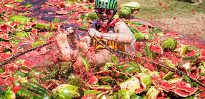 Chinchilla water melons are plated up ahead of the crowds descending at the Chinchilla Melon Festival