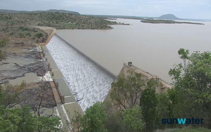 Burdekin Falls Dam spilling in February 2020