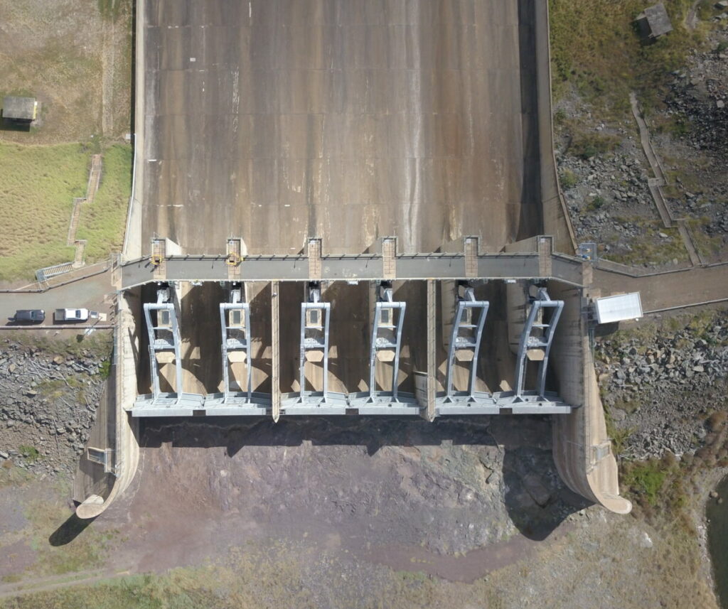 Callide Dam gates aerial