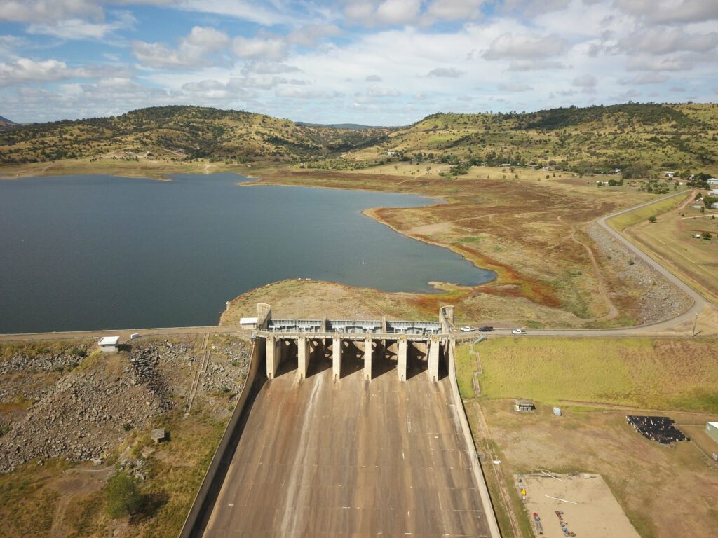 Callide Dam gates aerial