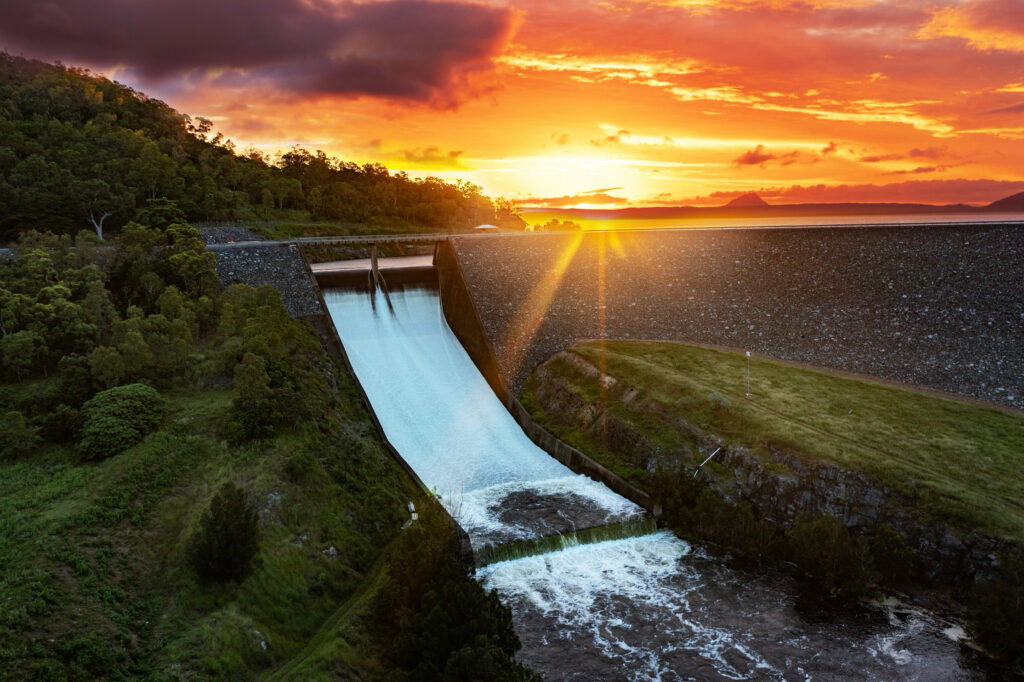 Sunset setting over Tinaroo Falls Dam